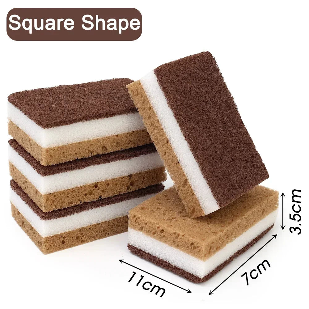 30/5Pcs Scrub Sponges Double-sided Thickened Sandy Fiber Seaweed Sponge Kitchen Dishwashing Cleaning Wipes Magic Scouring Pads