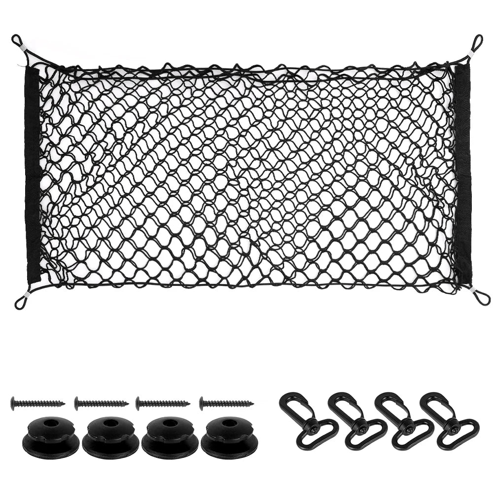 Car Trunk Cargo Net with 4 Hooks Adjustable Car Net Elastic Trunk Cargo Organizer Nylon Net Universal Car Accessory 60x110cm