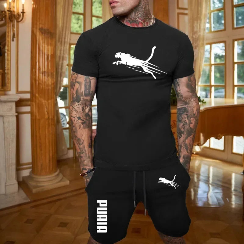 Latest hot selling Fashion and Casual Summer Outdoor Sports Set Men's Breathable T-shirt and Shorts Casual Fashion Two-piece Set
