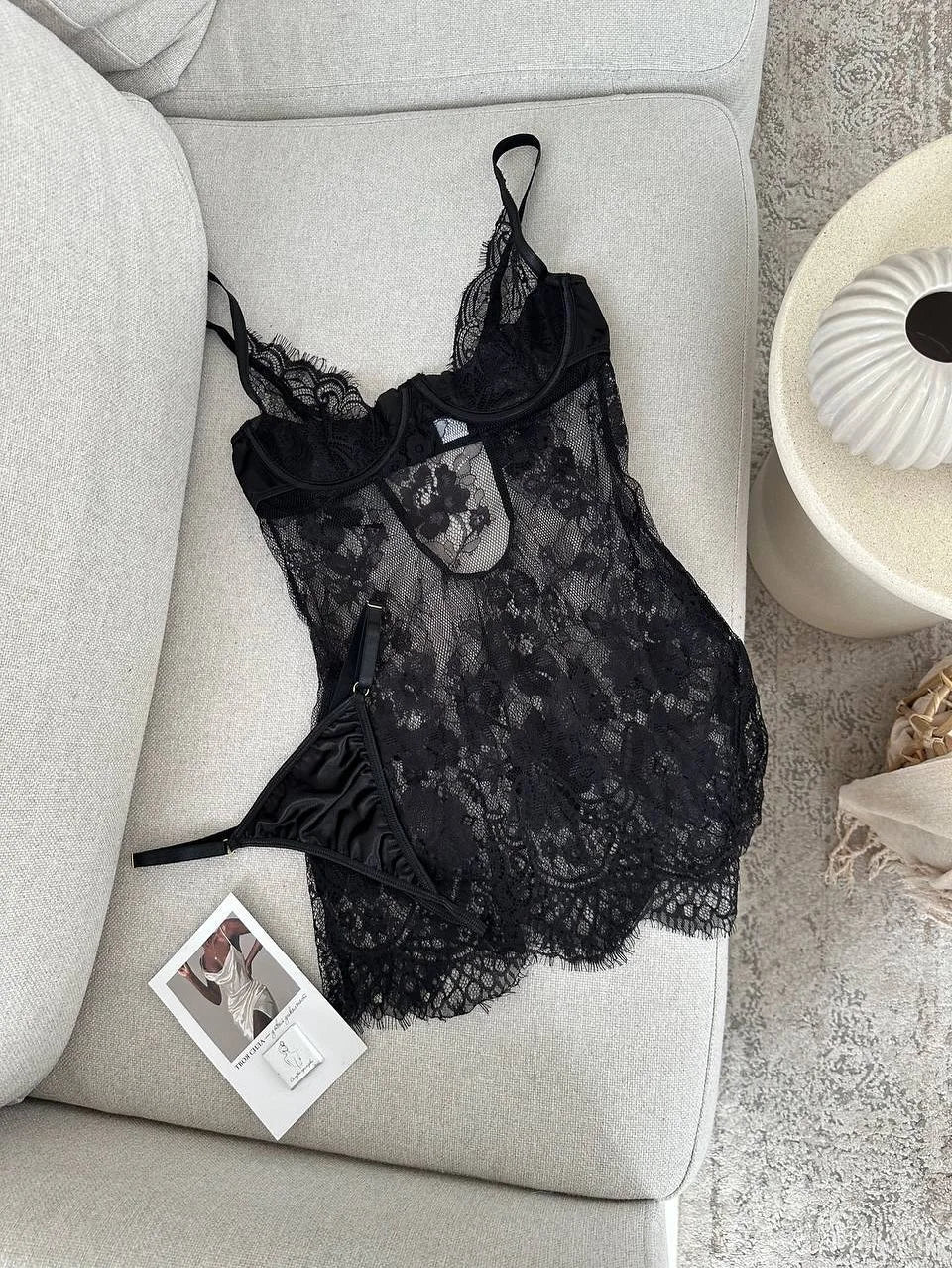 Ellolace Seductive Women's Casual Dresses Tempted Deep V Mini Dress Thong 2PC Hot Sheer Lace Lingerie Sexy Sensual Sleep Gown