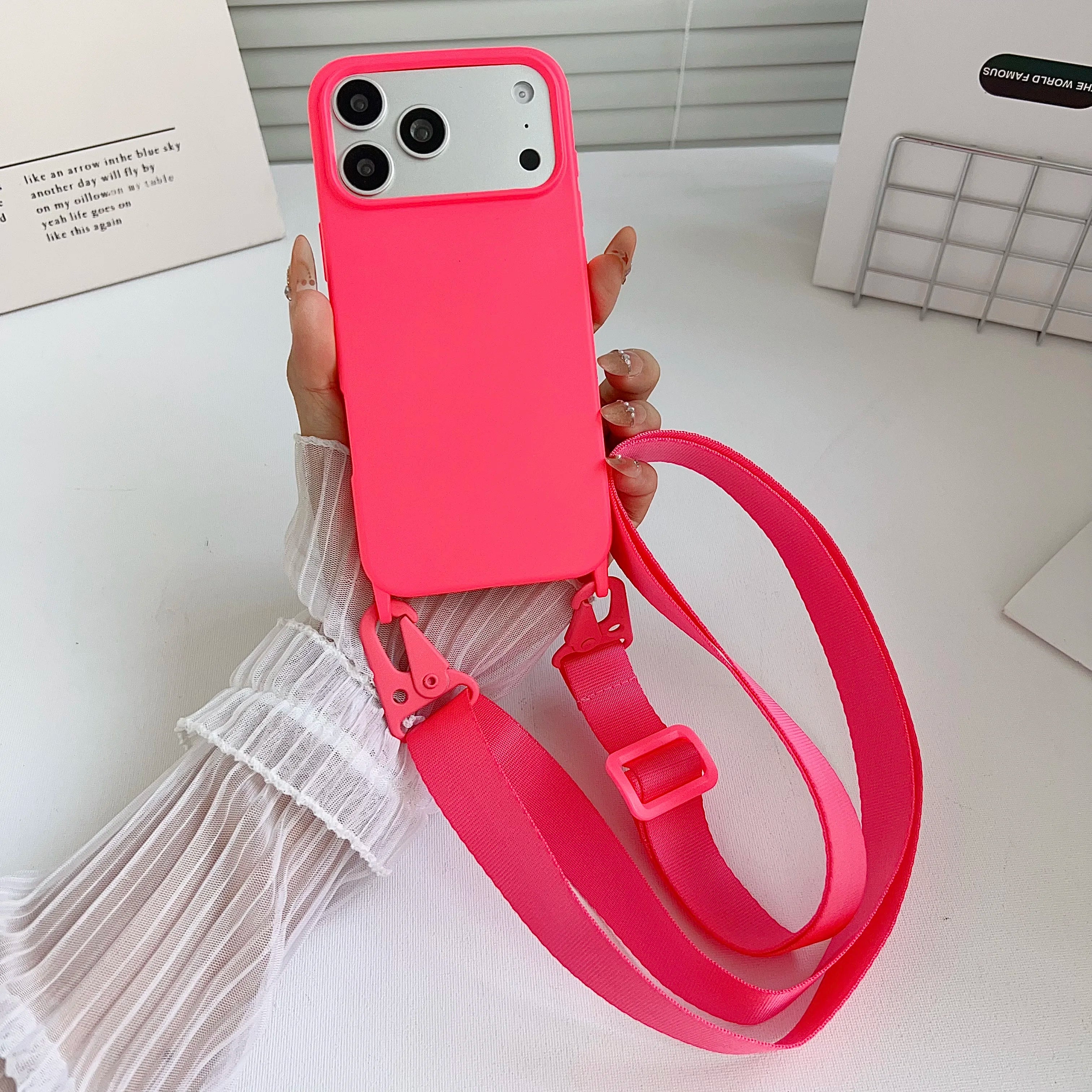 Crossbody Lanyard Matte Silicone Soft Case For iPhone 17 Pro Max 16 12 11 15 Pro 13 14 Plus Necklace Strap Shockproof Cover