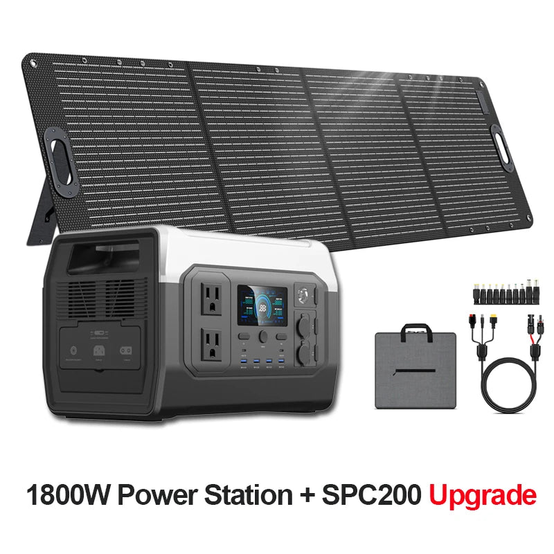 CTOLITY 1800W Camping Portable Power Station Outdoor 1024Wh Lifepo4 AC Outdoor Solar Generator 200W 20.5V Flexible Solar Panel