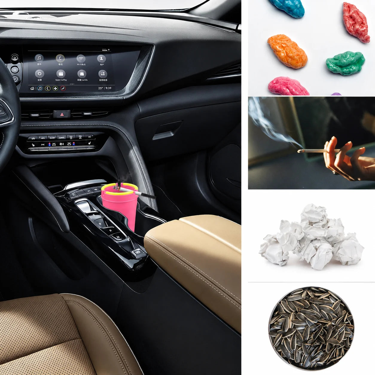 Universal Car Ashtray with Lid Large Capacity Smokeless Smell Proof Cup Holder Auto Ash Tray Glow in the Dark Interior Accessory
