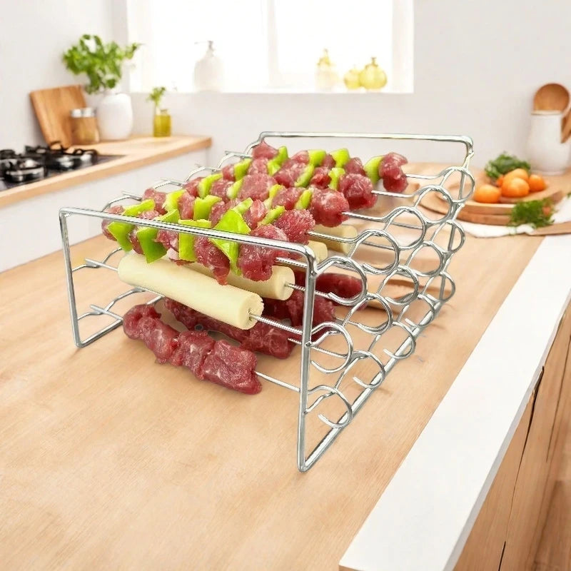 Rectangle Baking Tray Skewer Air Fryer Stainless Steel Grill Rack Detachable String Grill Barbecue Skewer  Airfryer Cooking Rack