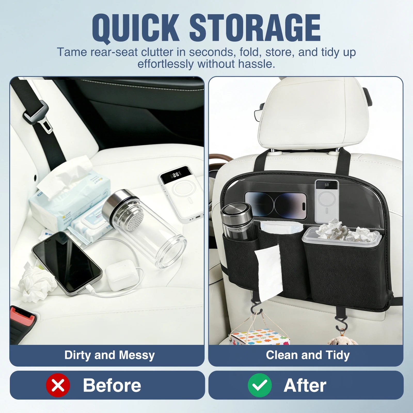Nilight Car Seat Back Organizer 1PCS Hanging PU Leather with Removable Inner Bucket Tissue Box Storage Bag Mesh Pockets Waterproof Universal for Car Van SUV MPV Pickup Truck