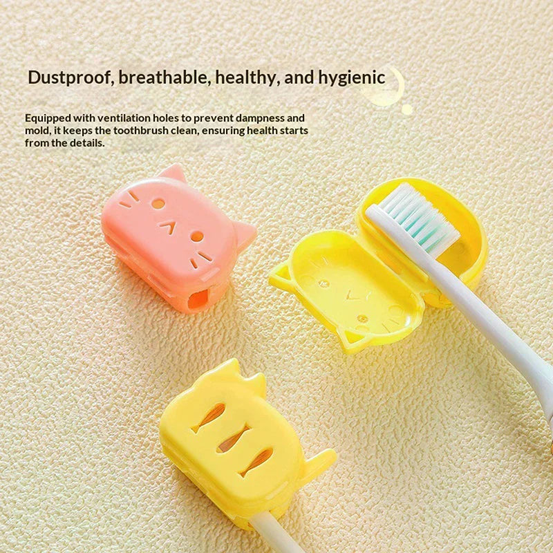 4pcs Cat Shape Travel Toothbrush Head Covers Toothbrush Protector Cap Case Protective Portable Plastic Clip For Household Travel