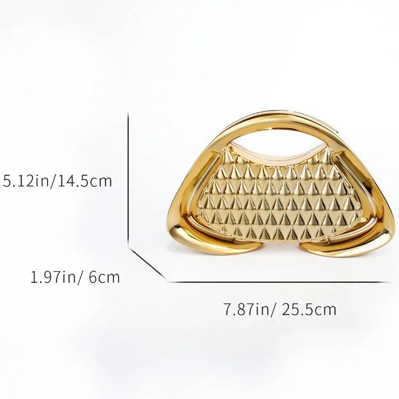 Hardware Metal Frame Clutch Bag Evening Party Purse Geometric Mesh Grid Trapezoid Shape Chain Shoulder Bag Glamorous Handbag