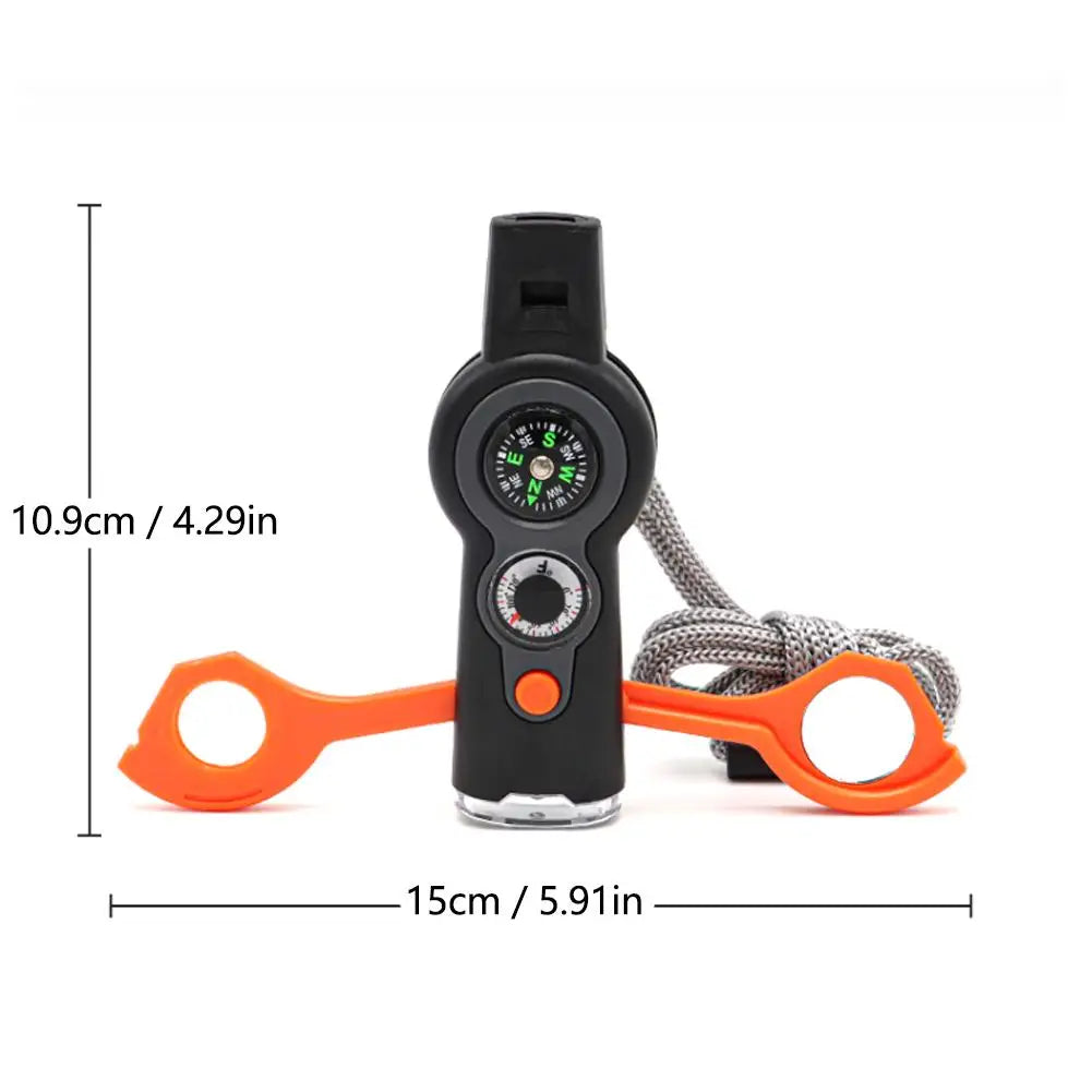 7 in 1 Emergency Survival Whistle Compass Thermometer Referee Cheerleading Whistle Sporting Goods Camping Hiking Outdoor Tools
