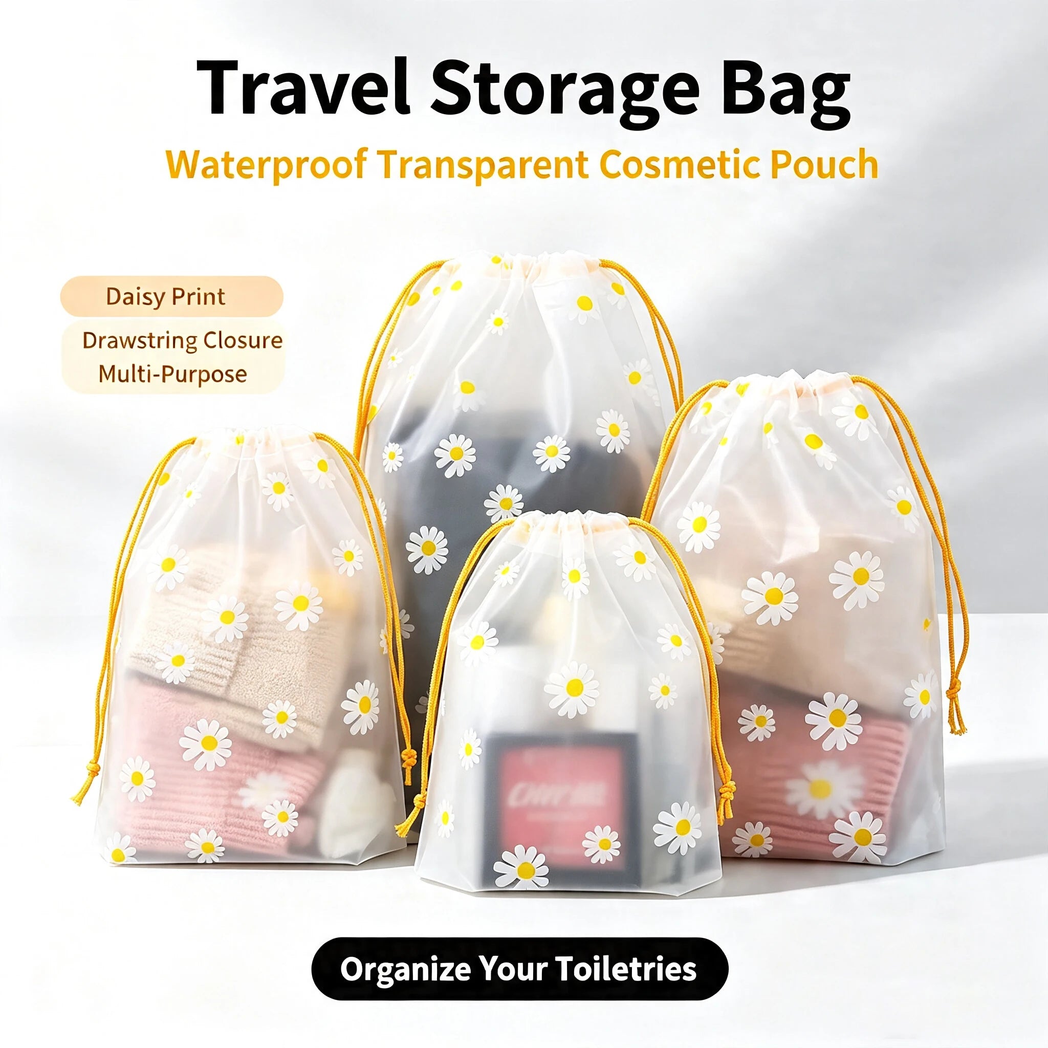 10Pcs Transparent Waterproof Travel Cosmetic Bag with Drawstring Plastic Storage Bag for Towels Socks Bathroom Beach Organizer