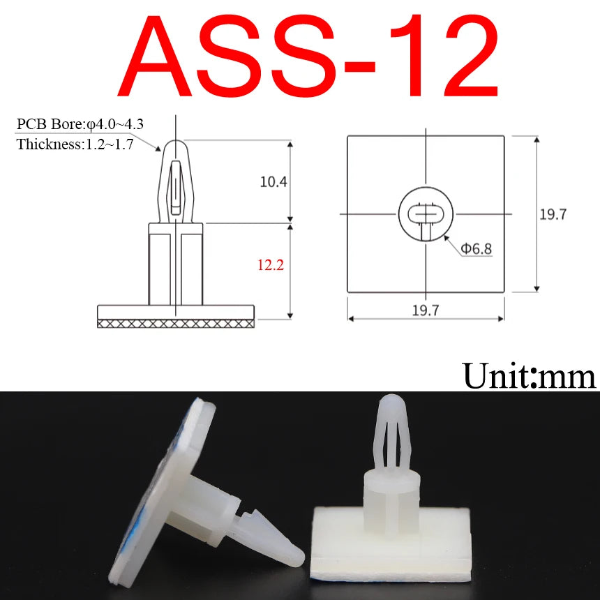 ASS-5/6/8/10/13/16 20*20mm Nylon 4mm Bore PCB Board Support Holder Locking Snap-In Fixed Pillar Adhesive Column Spacer Standoff