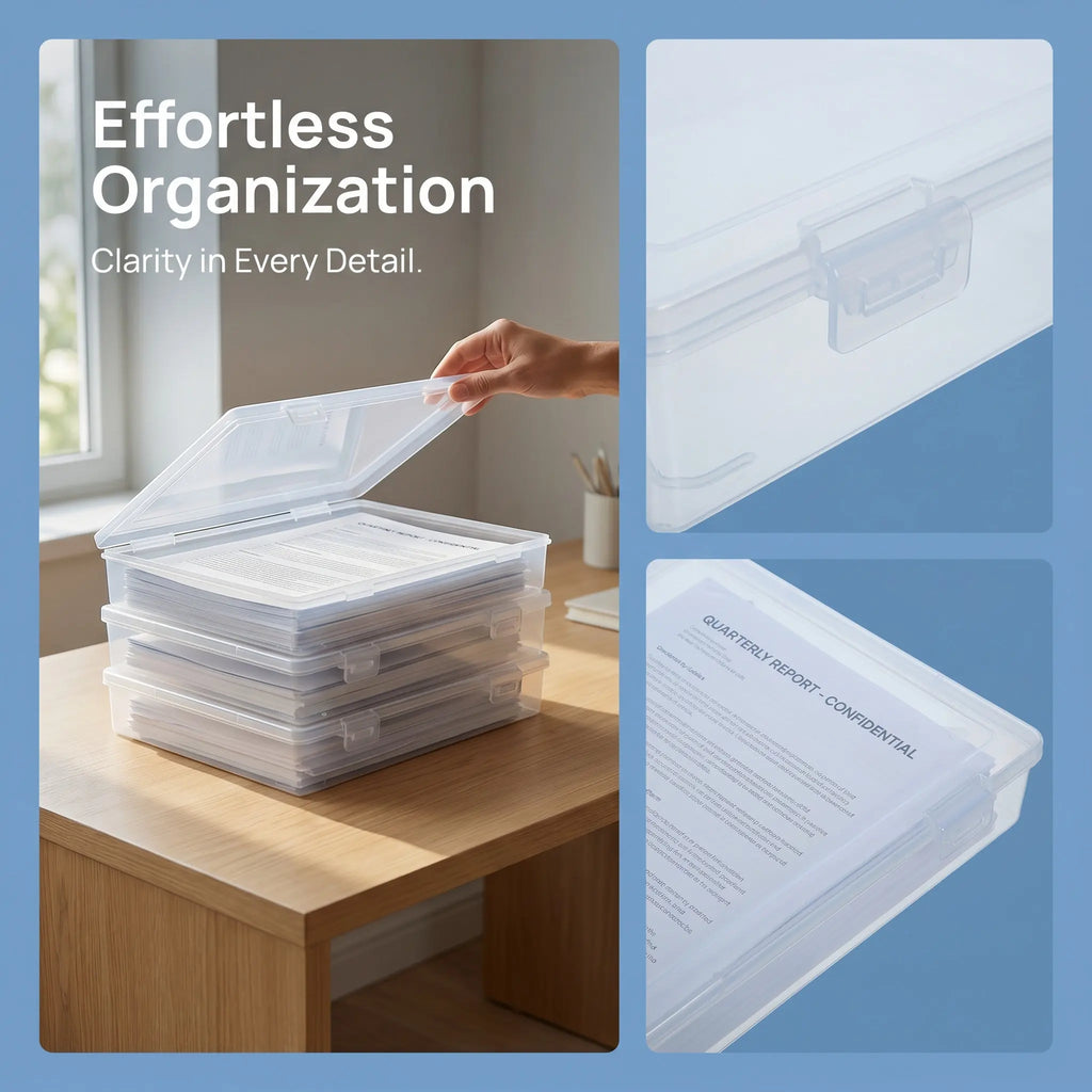3Pcs Clear Stackable A4 File Box 12.6x9 Inch Transparent Plastic Document Organizer for Desktop Office School Home Paper
