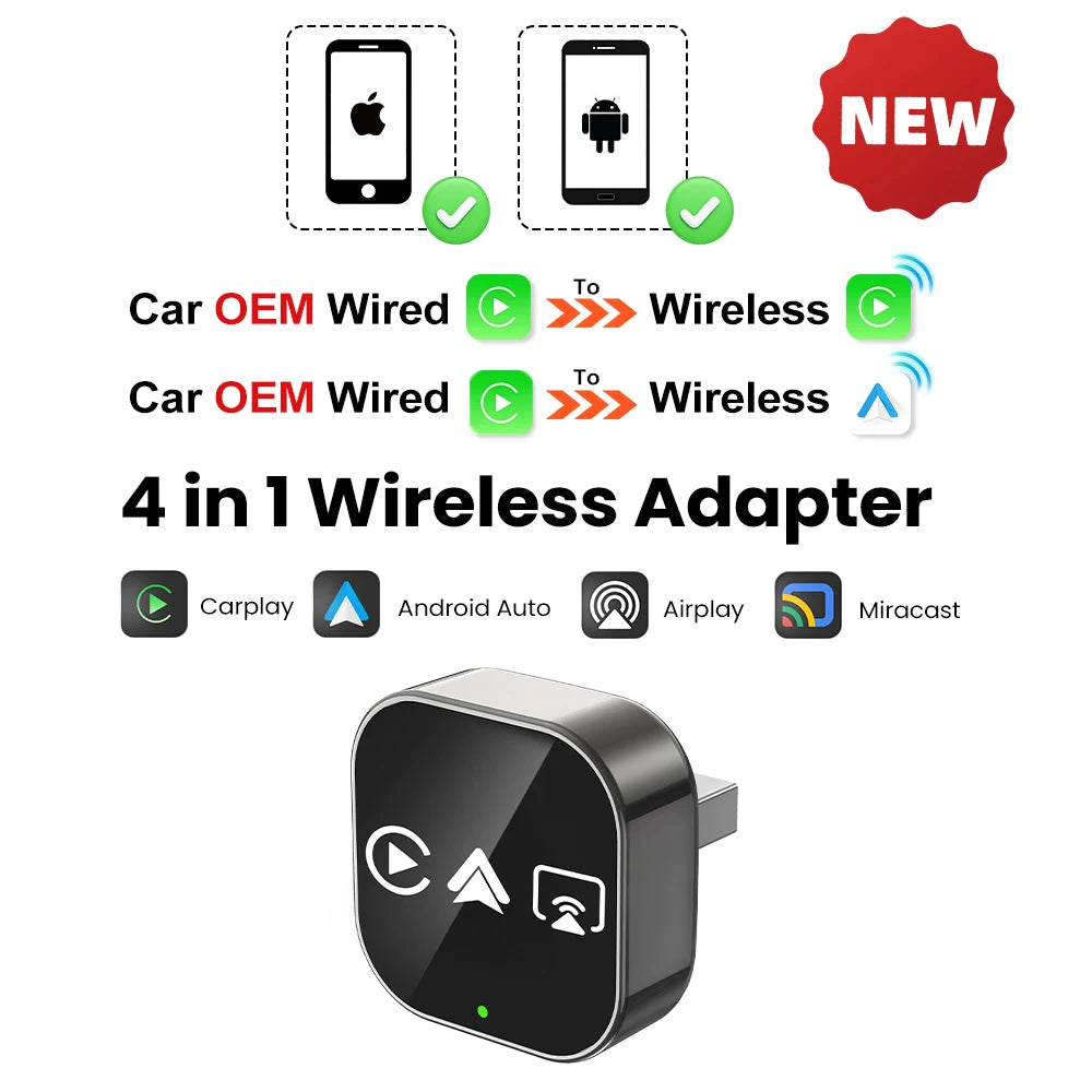 2026 4 in 1 Carplay Android Auto Wireless Adapter Smart AI Box Car OEM Wired To Wireless USB Dongle For Car with Wired Carplay