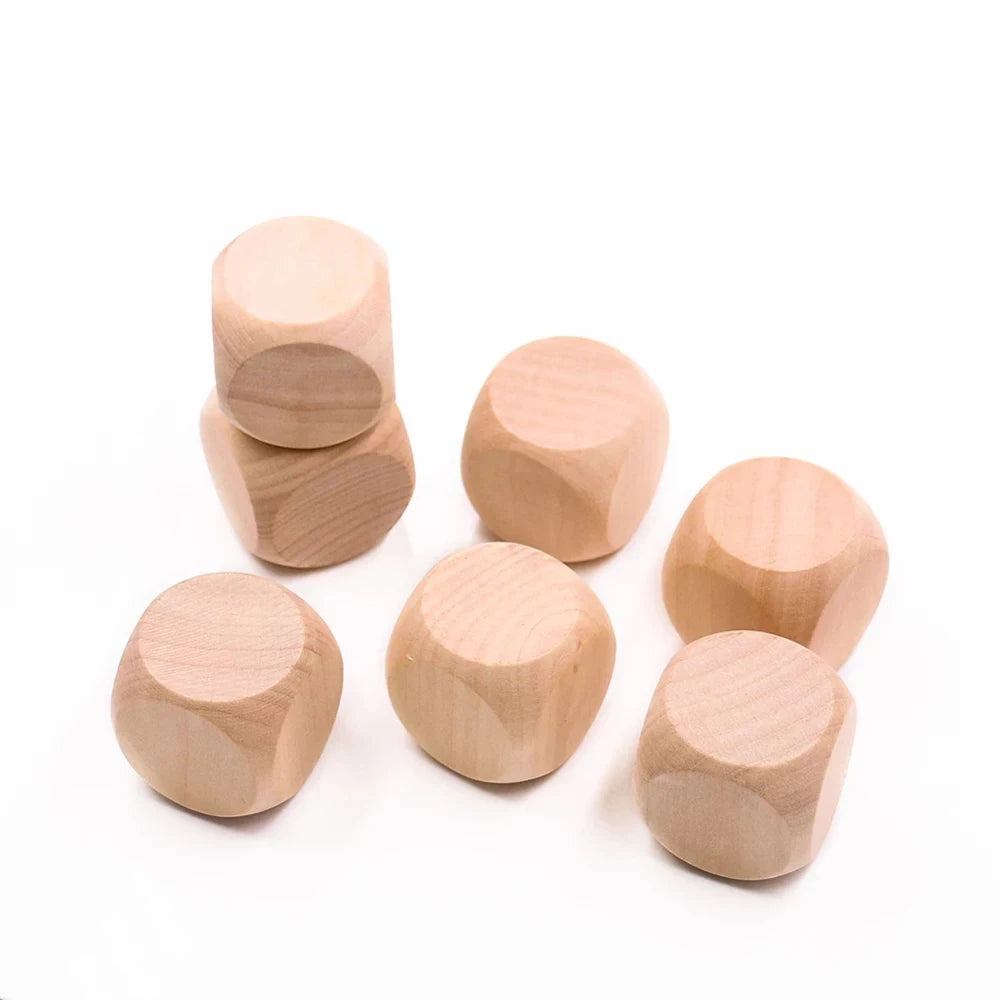 10 Pcs Blank Wooden Dice Unfinished Square Blocks 6 Sided Wood Cubes with Rounded Corners for DIY Craft Projects