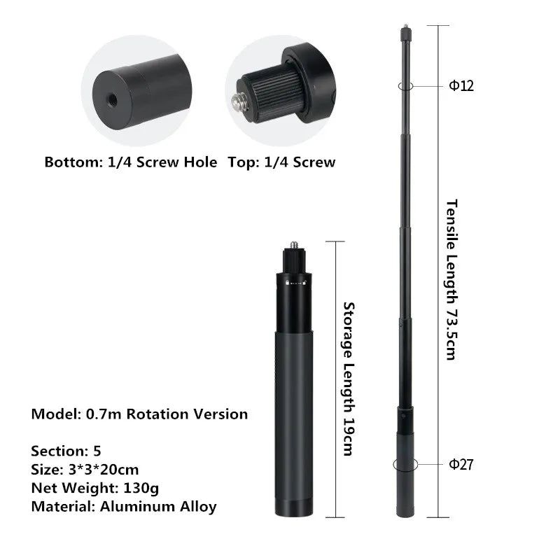 For Insta360 X5 X4 X3 Invisible Selfie Stick Extended Selfie Stick for GoPro 13 12 DJI Action 6 5 4 Camera Aluminum Stand