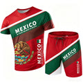 Mexico National Flag Pattern Men's Sets Fashion 3D Eagle Printing Short Sleeve Tees and Shorts 2 Piece Casual Loose Summer Suits