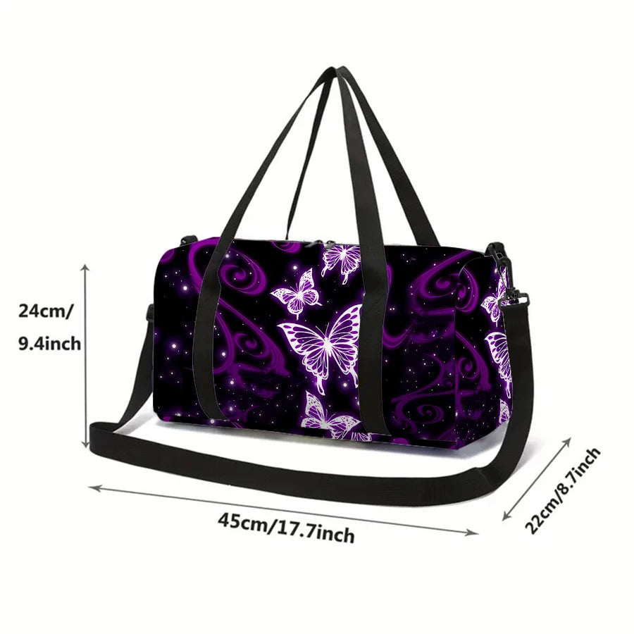 Women's Large Travel Bag Purple Butterfly Pattern Multi-Functional Duffle Tote Bag Handbags Waterproof Gym Bags For Boys/Girls