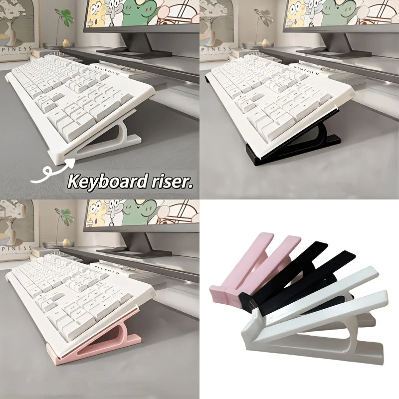 2Pcs Keyboard Riser Stand + Keyboard Cleaning Brush Set, Adjustable Tilt Holder for Office Home Daily Use