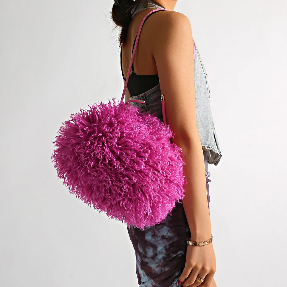 Fluffy Curly Faux Fur Cloud Bag Cute Soft Plush Purse for Women Casual Single Shoulder Crossbody Multi Color Daily Fashion Handb