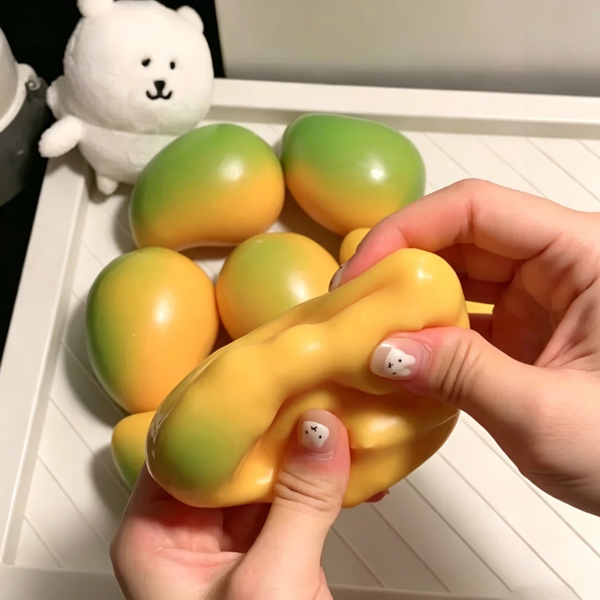 2026 New Handmade Crispy Mango Stress Ball Squeeze Toy Color Changing Mango Squishy Fidget Ball ASMR Sensory Stress Relief Toy