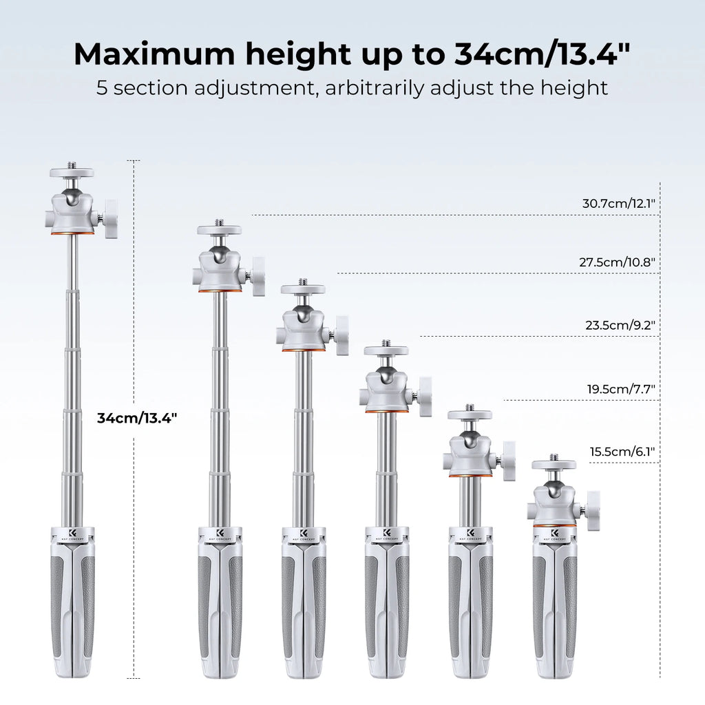 K&F CONCEPT Cell Phone Tripod MS02 13.4''/34cm Bluetooth Selfie Stick for iPhone DSLR Camera Live Streaming Selfie Stick Stands