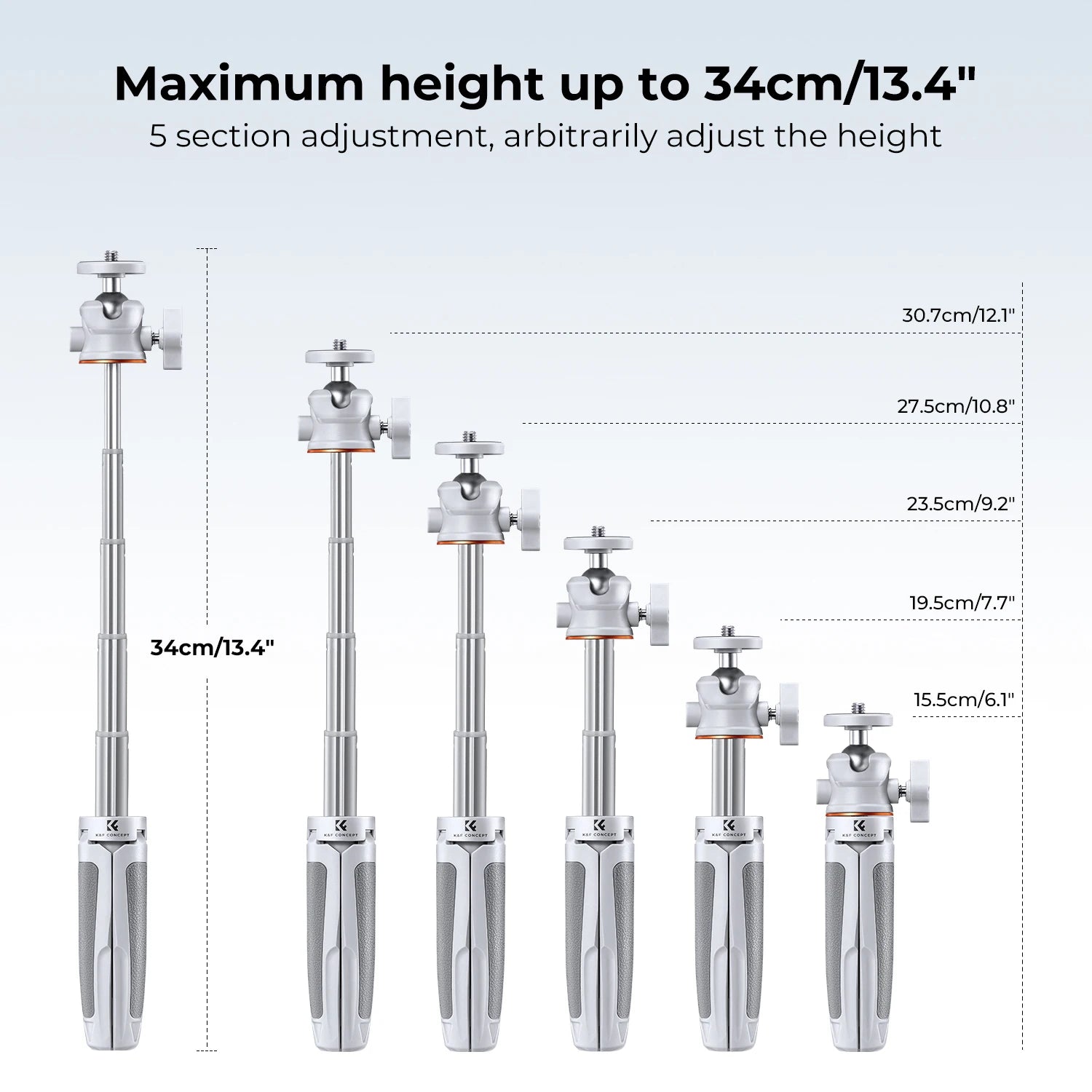 K&F CONCEPT Cell Phone Tripod MS02 13.4''/34cm Bluetooth Selfie Stick for iPhone DSLR Camera Live Streaming Selfie Stick Stands