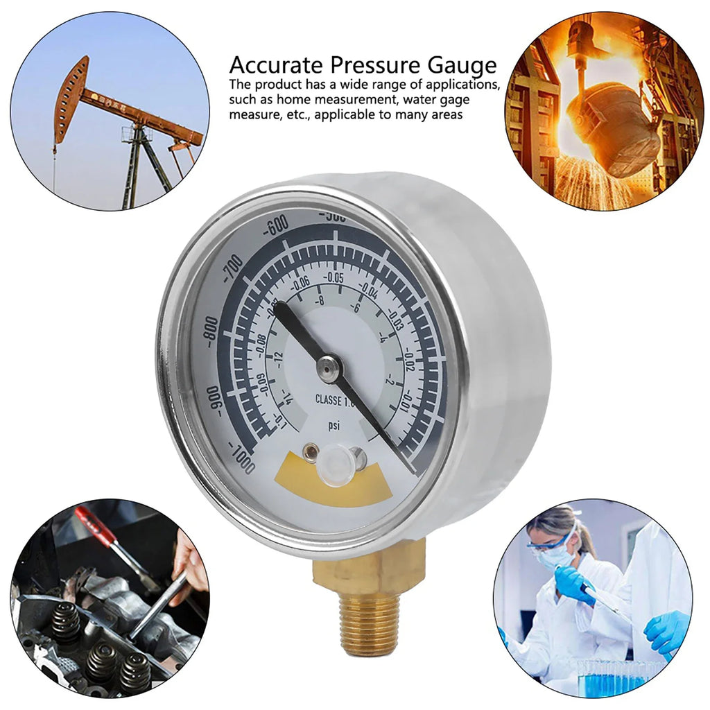 Air Gauge Instrument Pressure Gauge Accurate for Vacuum Pump 0‑14psi NPT 1/8in Connector Vacuum Gauge 0‑14psi Pressure Gauge