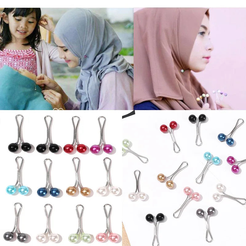 2-48PCS Anti Slip Brooch Headscarf Shawl Scarf Lady Muslim Fixed Pins Scarf Hijab Clips Pearl Brooch for Women Scarf Accessories
