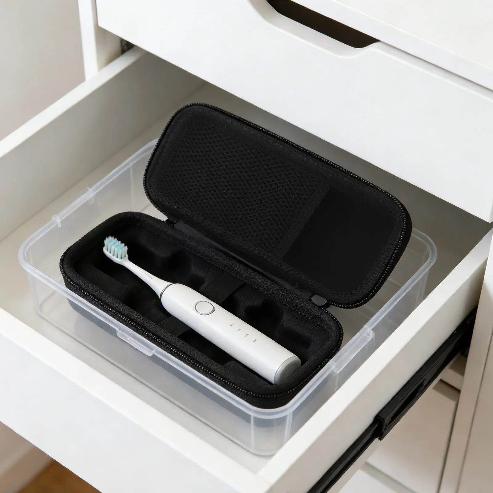 Electric Toothbrush Travel Pouch - Hard Shell Portable Organizer with Mesh Pockets for Brush Heads Chargers Accessories Fit Oral