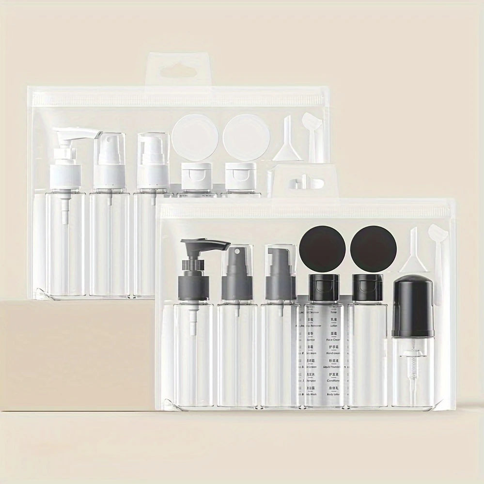 11pcs/set PET black and white travel portable separate bottle shampoo bath lotion toner lotion essence separate package