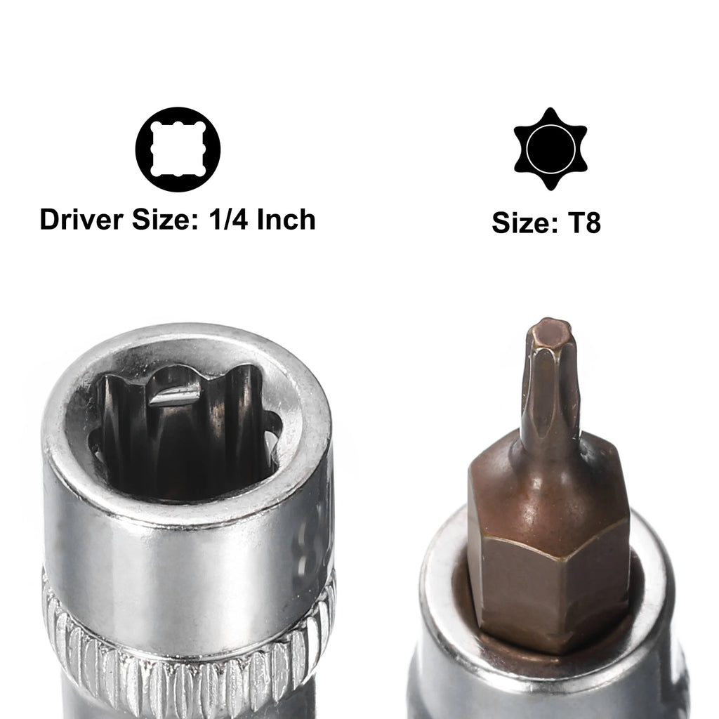 2/3/4/5pcs T8 T20 T25 T27 T30 T40 T50 Torx Bit Socket 1/4" 3/8" Drive S2 Steel Bits CR-V Sockets 38/48mm Length Use with Ratchet