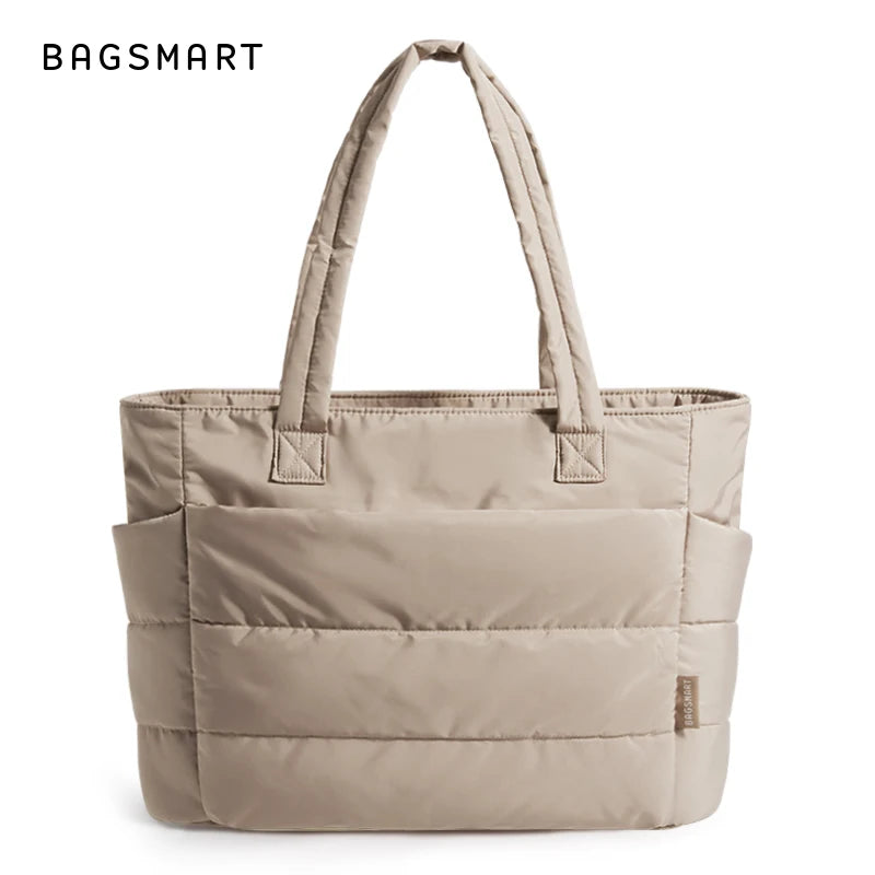 BAGSMART Women's Bag Solid Color Tote Bag Commuting College Padded Shoulder Bag Leisure Simple Female Handbags for Travel