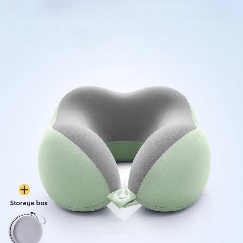 Comfortable U-shaped neck pillow with storage bag – ideal for travel, napping, and office use