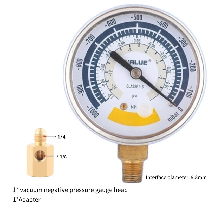 Accurate Vacuum Negative Pressure Gauge 0-14psi 60mm Dial Display G1/8 NPT1/8 Connector for Vacuum Pump AC Fridge Repair