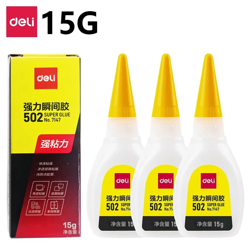 Deli 502 Super Glue Professional Strong Fast Instant Adhesive Cyanoacrylate Hardware Metal Cars Wood Craft Hobby Seconds Bond