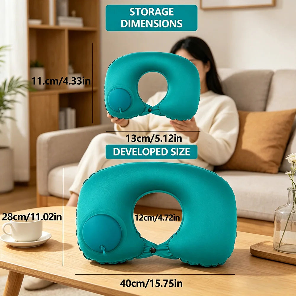 Portable Press Inflatable Neck Pillow U-Shaped Soft Support Travel Pillow for Flight Car Road Trip