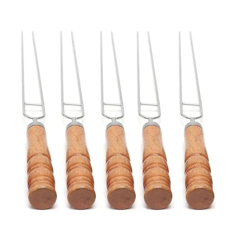 10 PCS/Set Stainless Steel Wire BBQ Skewers Wood Handle Grill Roasting Sticks Outdoor Camping BBQ Tools Storage Bag Kit