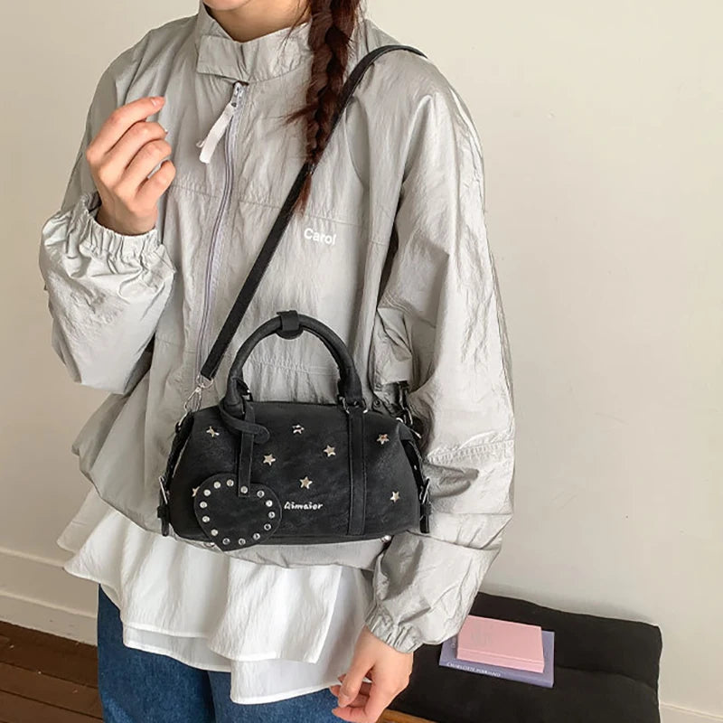 Korean Version New Large Capacity Retro Boston Bag Ins Crossbody Pillow Bag Star Women'S Fashion Handbag