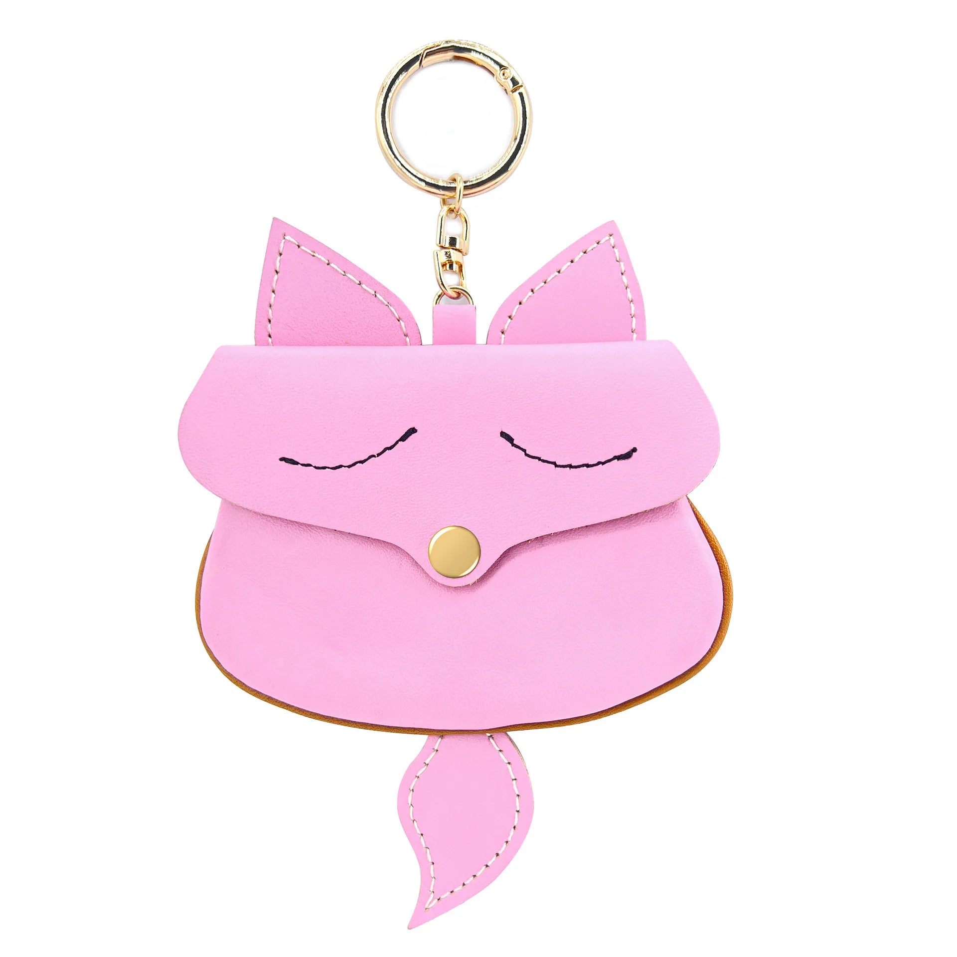 New Cow Leather Fox Keychain Bag Pendant Cute Car Key Ring Bag Parts Accessories For Women And Men Card Bag Holder