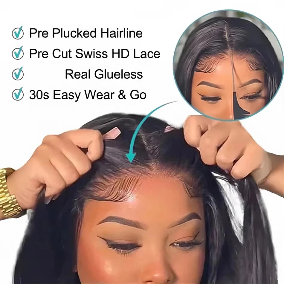 Glueless Wigs Human Hair Ready To Wear Bone Straight Human Hair Wigs 30 Inch Pre Cut 4X4 5X5 Hd Lace Closure Wig Brazilian Hair