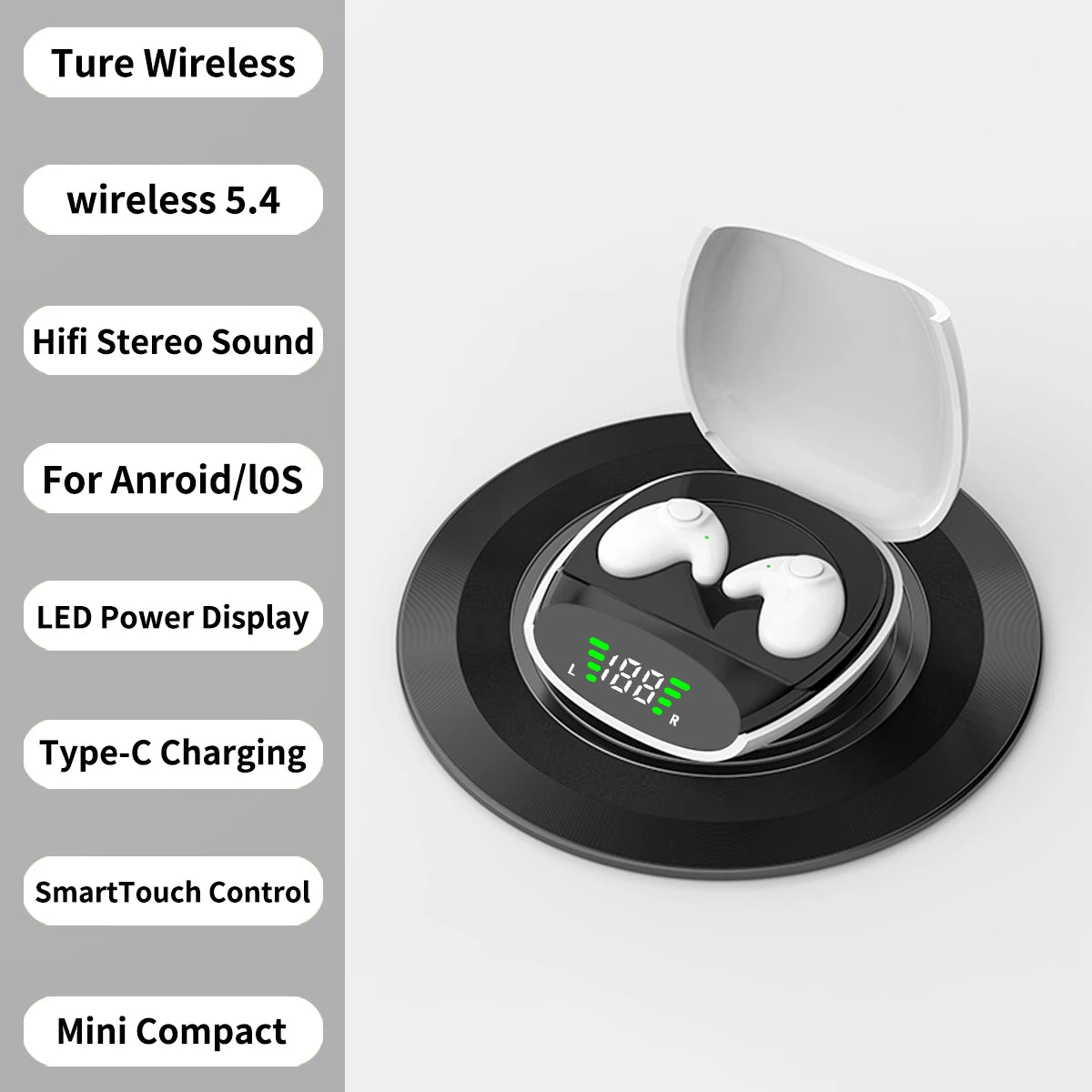 Bluetooth 5.3 Sleeping Earbuds Wireless Mini Headphones For Work TWS Earphone Stereo Hidden Headsets with Mic HD Call Waterproof