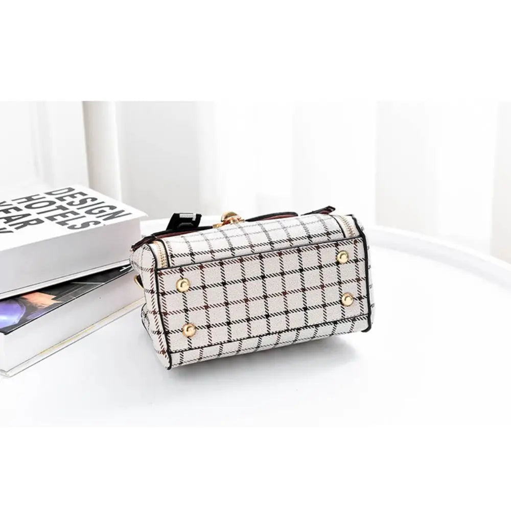 New PU Leather Shoulder Bags Plaid Pattern Buckle Handbags Flap Messenger Bag Women