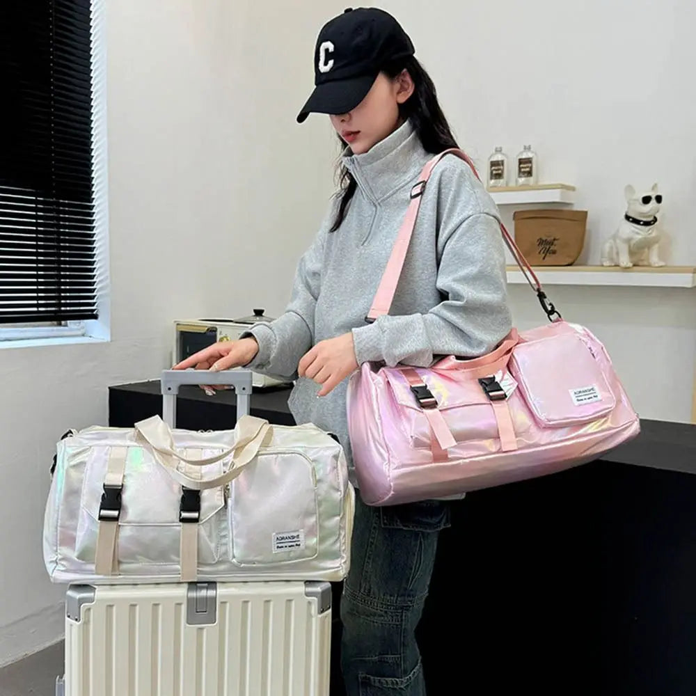 Pearl Glossy Gym Bag Wet Dry Separation Large Capacity Travel Luggage Bag Carry-On Waterproof Weekender Gym Tote Sports