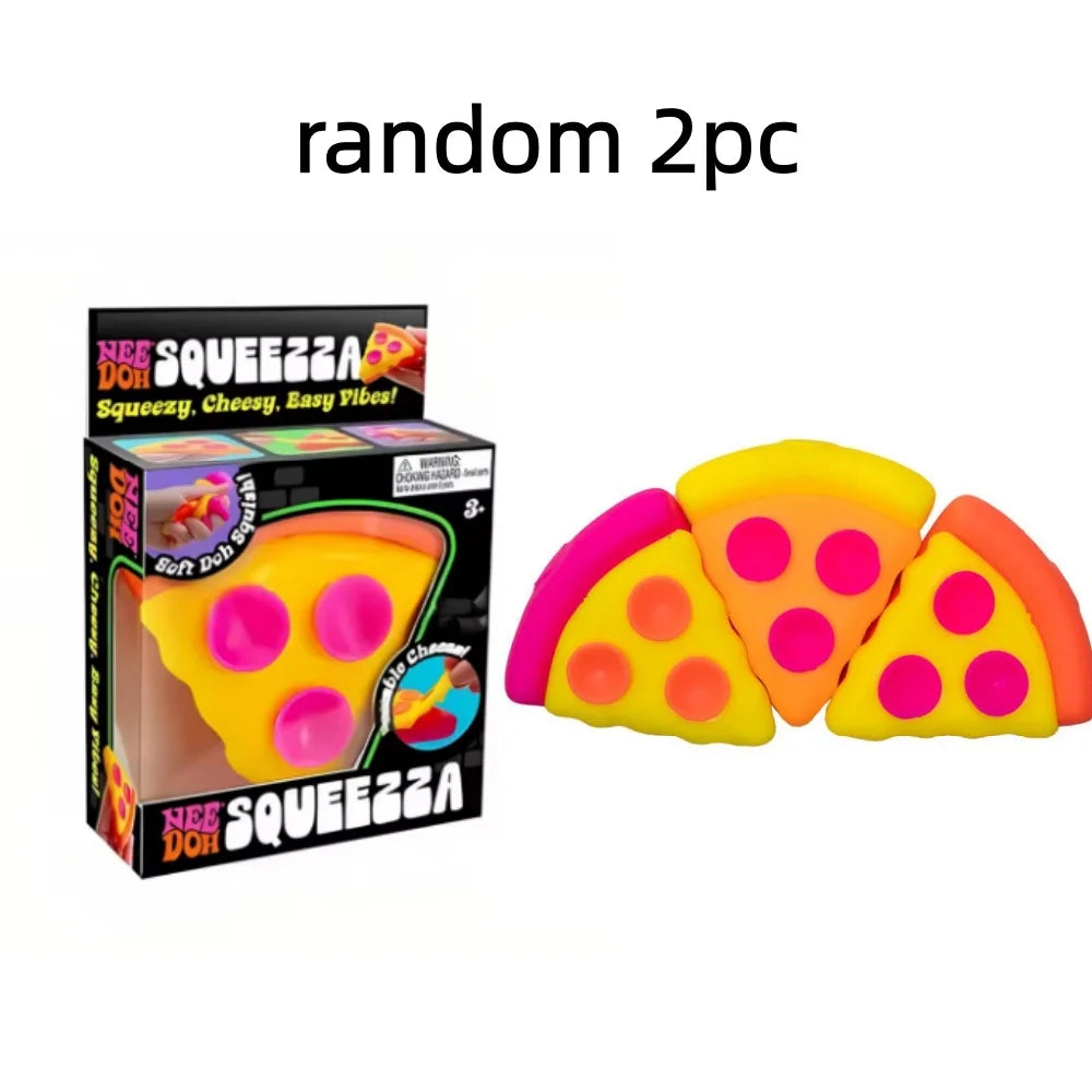 Needoh Pizza Sensory Stress Relief Cube, Fidget Cube for Anxiety Relief, Squeeze Toy for Focus, ADHD, Surprise Box,
