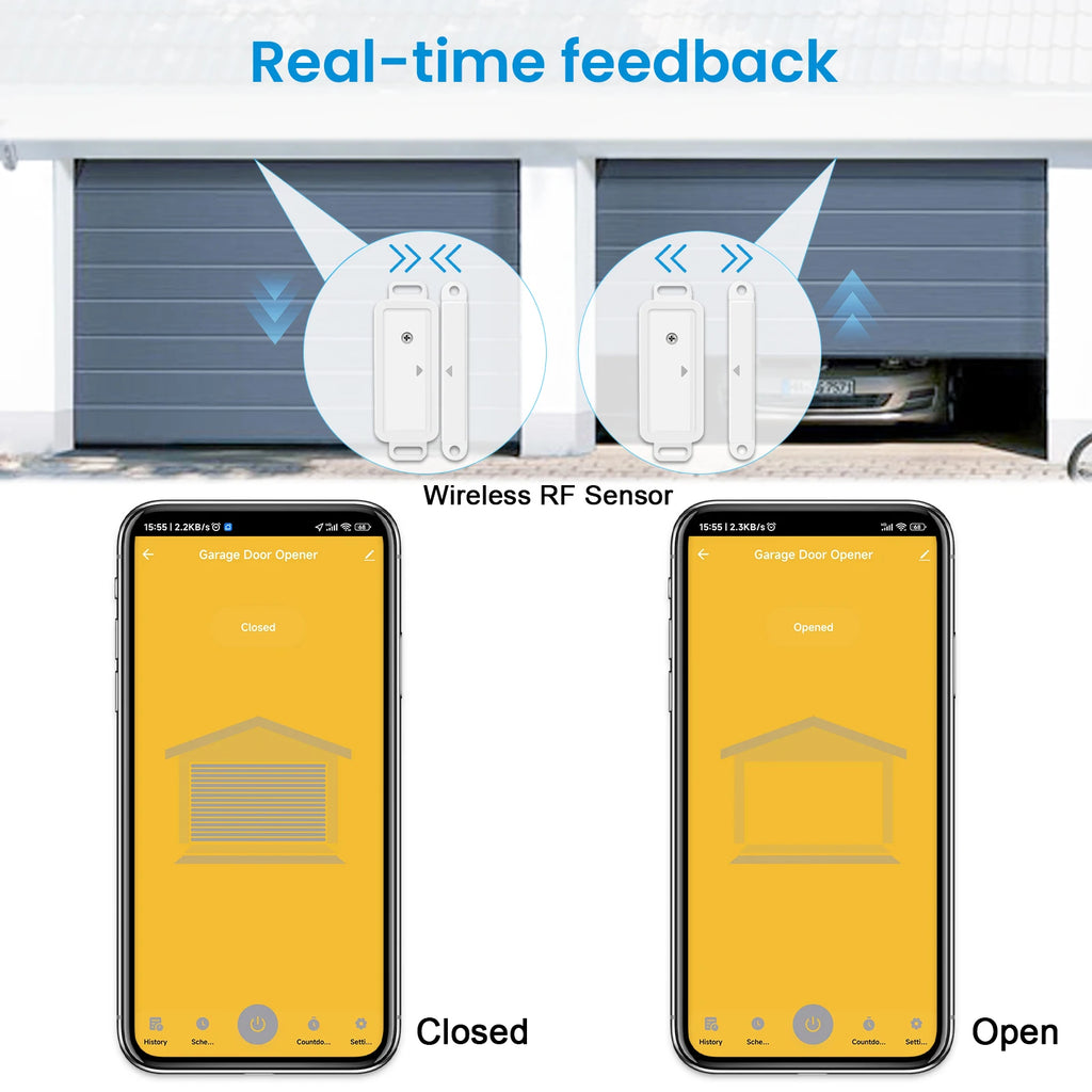 QCSMART Tuya Smart Life Garage Door Wireless Sensor Opener Controller Dry Contacts USB Charger Remote Control Google Home Alexa