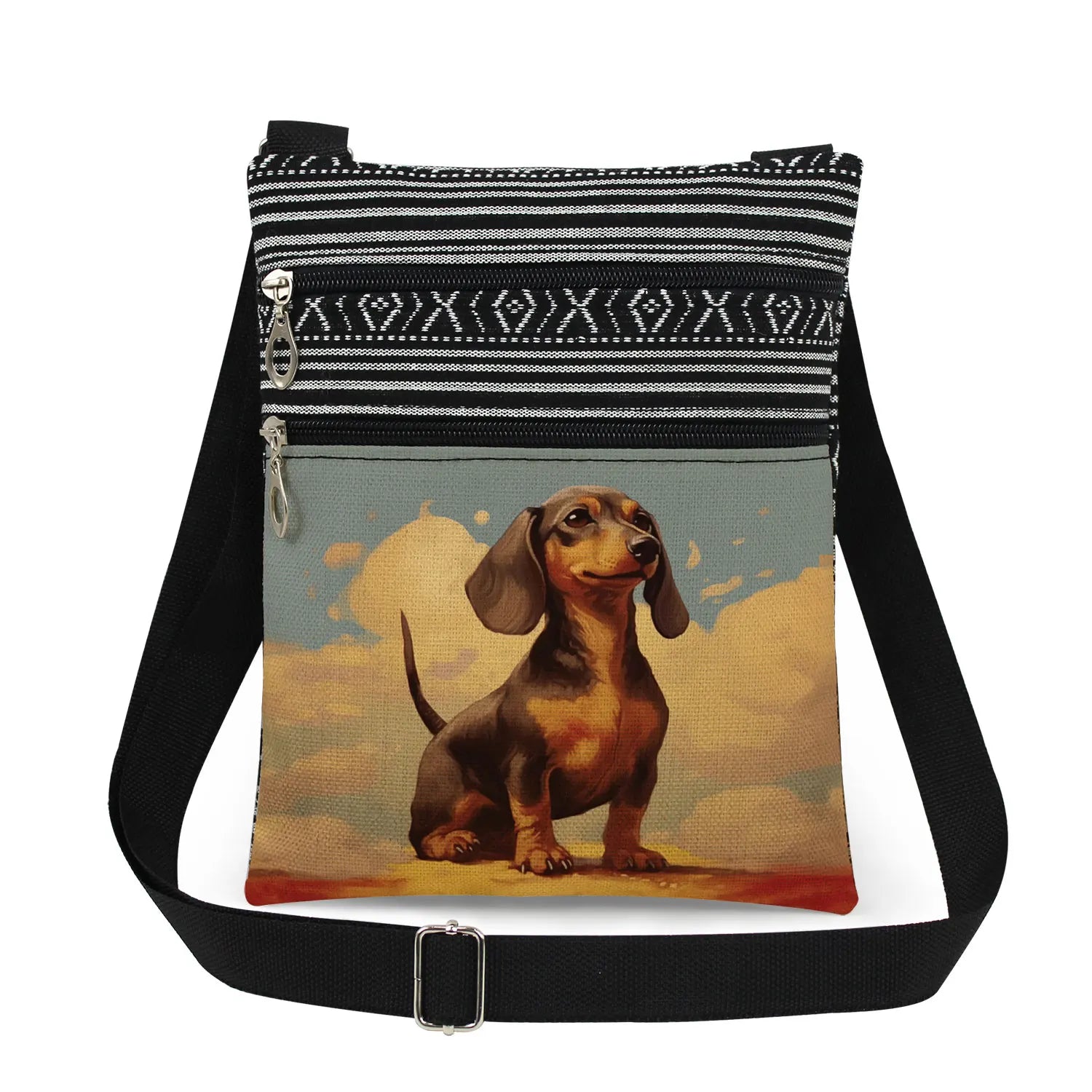 Cute Dachshund Print Crossbody Bag Female Floral Animal Shoulder Bags Fashion Outdoor Portable Double Zipper Lady Messenger Bag