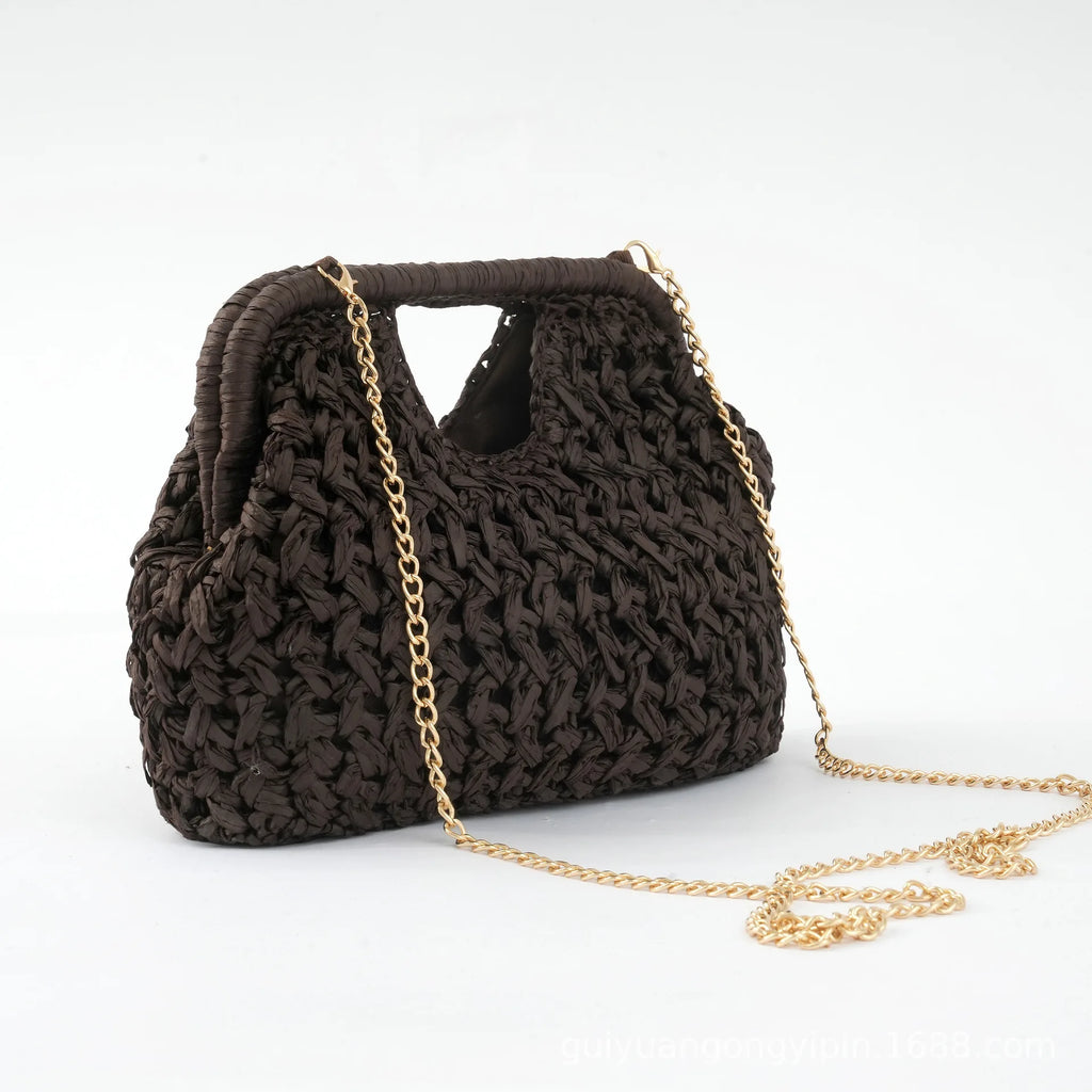 New Hollow Woven Bag Straw Clip Bag for Women Clutch Purse Crossbody Clip Bag Niche Summer
