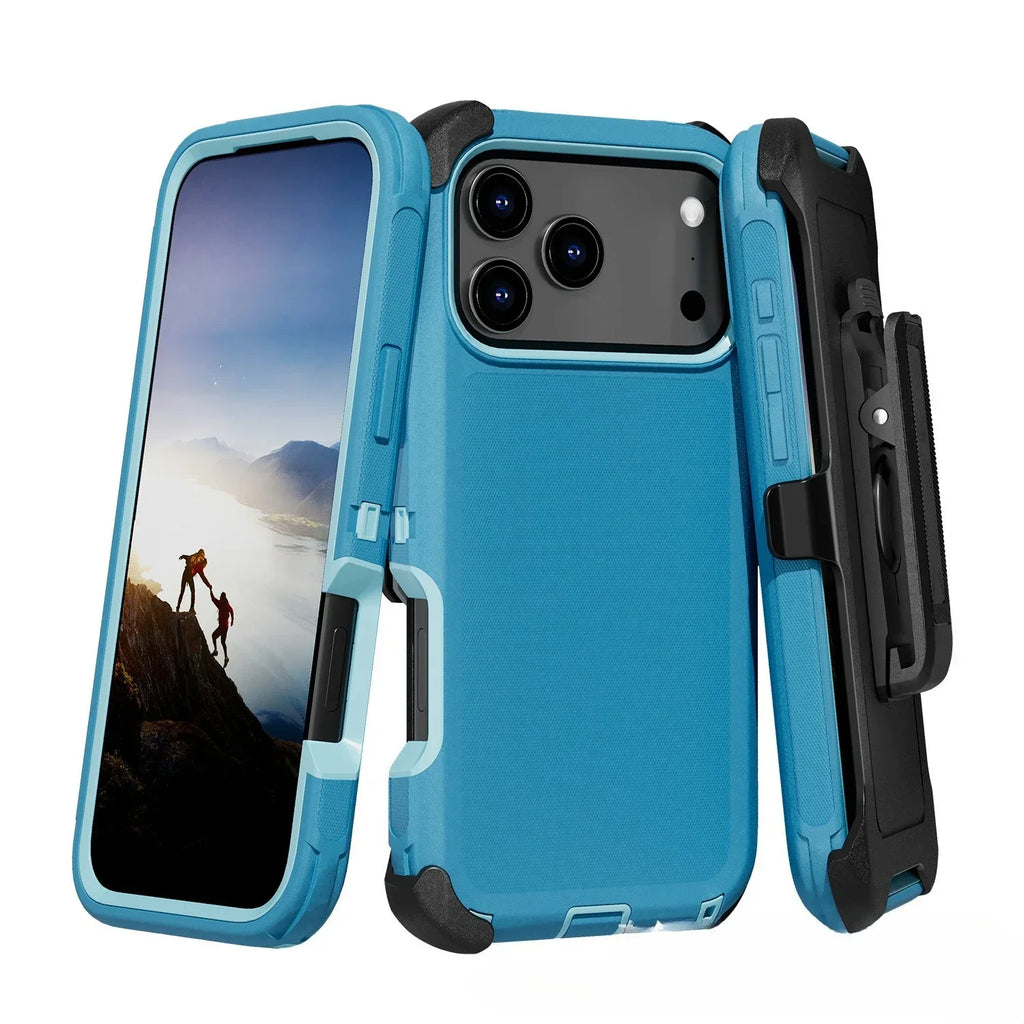 Rugged Shockproof Case with Belt Clip 2-Tone Design Heavy Duty Protection Armor Shell for IPhone 17 Air 16 15 14 Plus 13 Pro Max