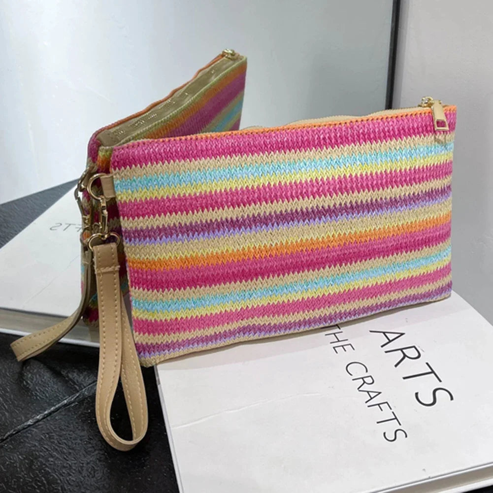 Woven Clutch Bag Colourful Money Beach Long Bag Handmade Vintage Casual Portable Elegant Simple Exquisite for Weekend Vacation