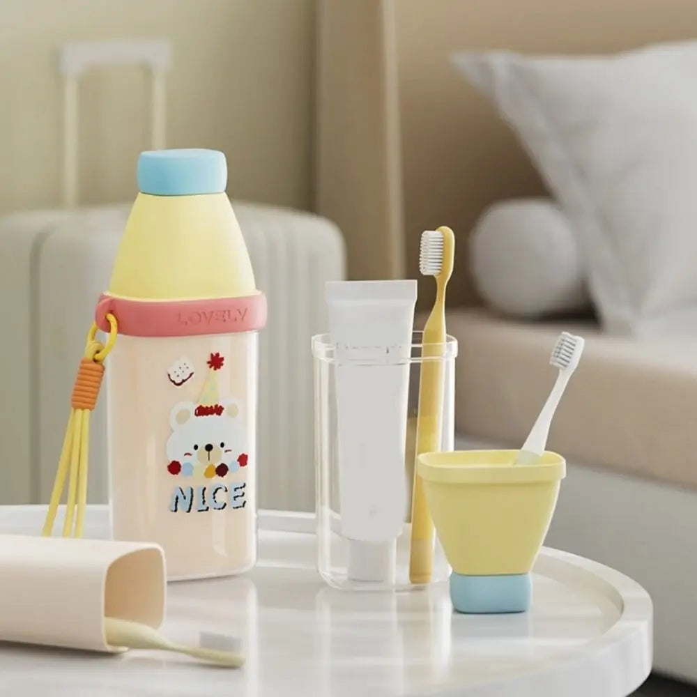 Plastic 3 in 1 Toothbrush Cup Cartoon Large Capacity Mouthwash Cup Space Saving Toothbrush Toothpaste Storage Box For Home