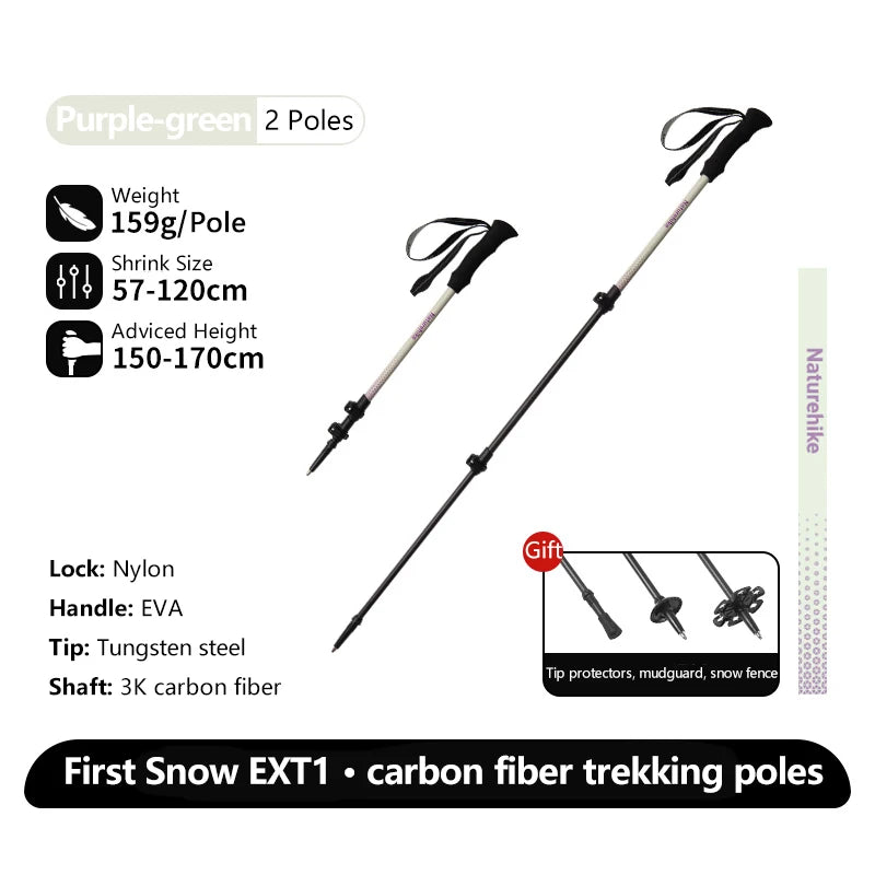 Naturehike Walking Stick First Snow EXT1 Carbon Fiber Hiking Poles 3 Section Ultra-light Telescopic Outdoor Climbing Hiking Cane